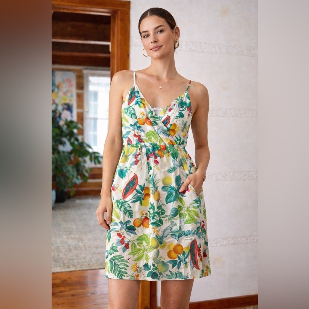 Coquelicot Tropical Fruit Print Dress – Summer Sundress – Size S